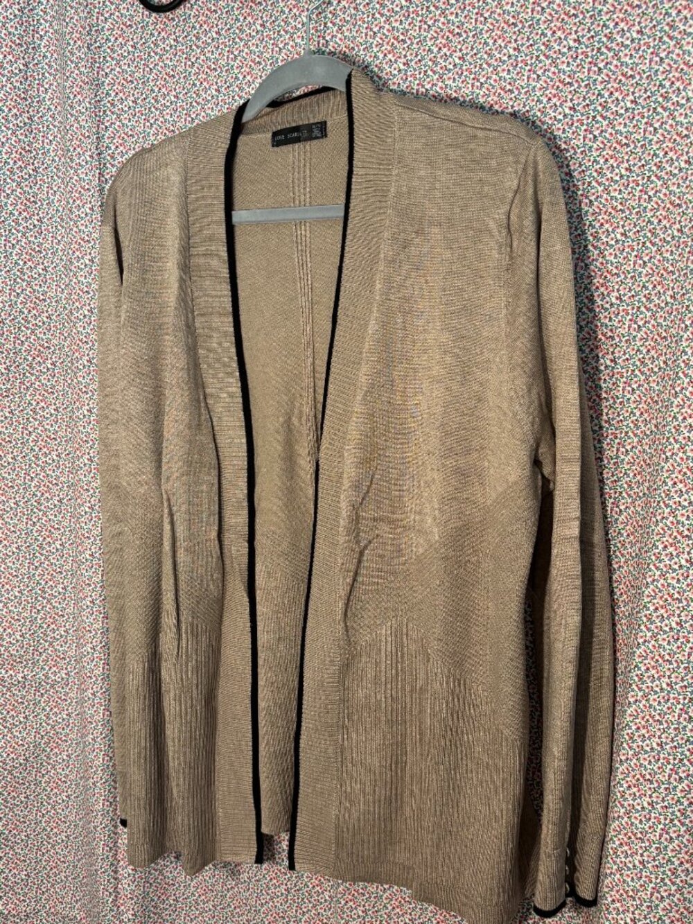 Love Scarlett Open Cardigan, Tan with Black Trim Sz XL